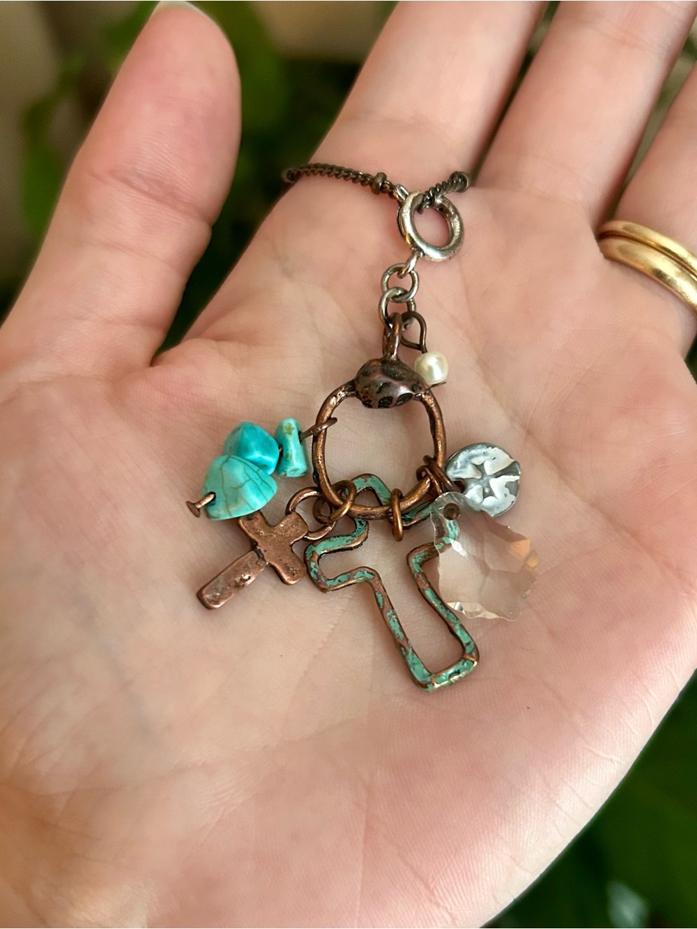 Turquoise Patina Cross Charm Necklace